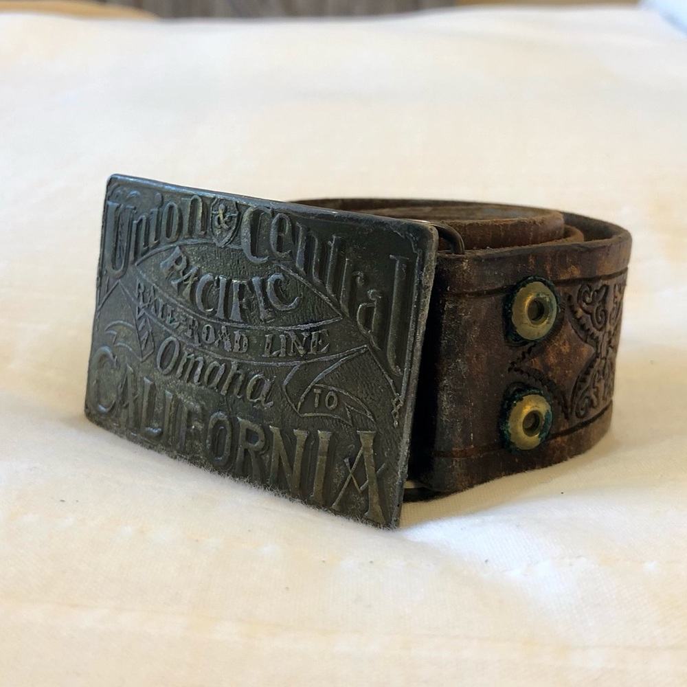 Vintage Brass Buckle and Genuine Leather Belt.